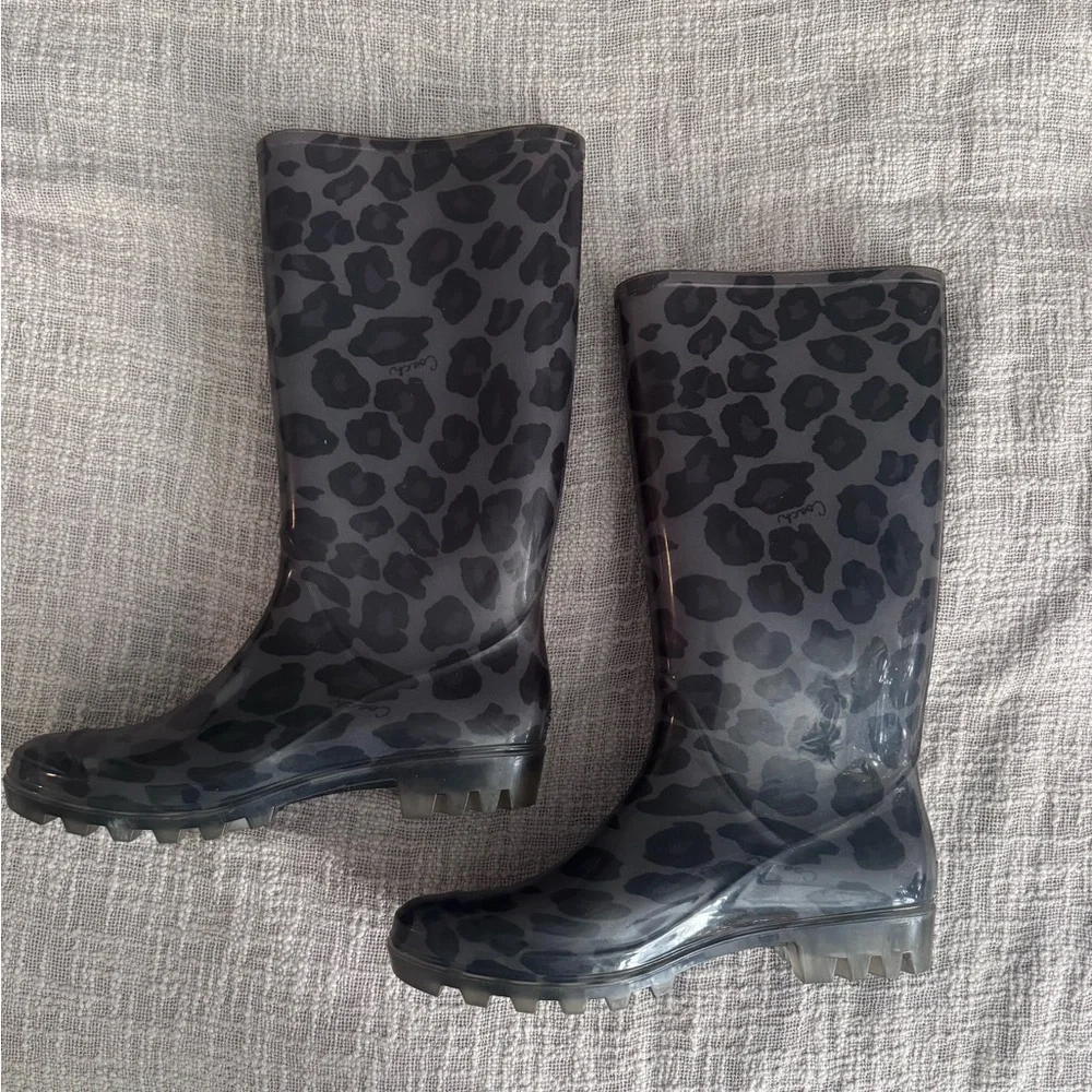 COACH RAINBOOTS - Pixy Ocelot Leopard Print Black/Gray Women’s Size 9